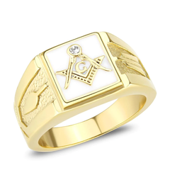 CJ1159W Men’s Gold-Plated Stainless Steel Top-Grade Crystal Freemason Ring