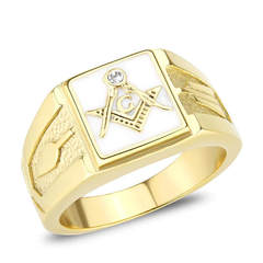 CJ1159W Wholesale Men's Stainless Steel IP Gold Top Grade Crystal Clear Freemason Ring