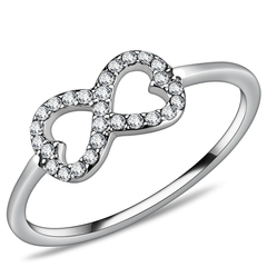 Stainless Steel Clear AAA Grade CZ Infinity Heart Ring