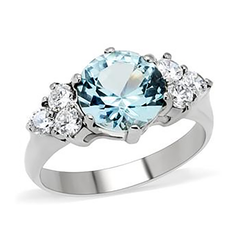 CJ134TK Stainless Steel Aquamarine and Clear Cubic Zirconia Ring