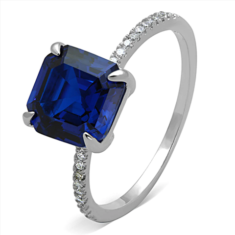 925 Sterling Silver Square London Blue Spinel Ring