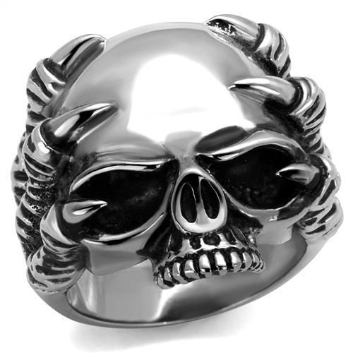 Stainless Steel Epoxy Jet Skull Claws Ring from CeriJewelry