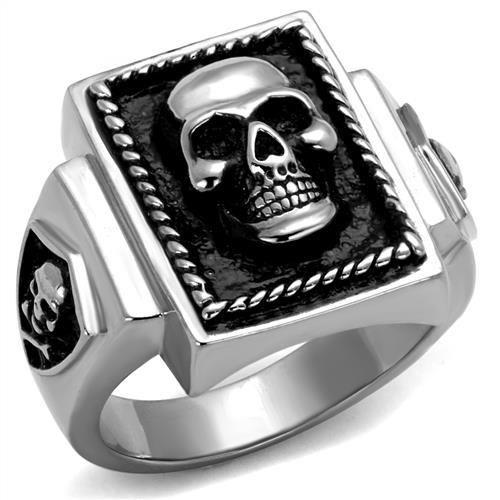 Stainless Steel Epoxy Jet Skull Ring from CeriJewelry