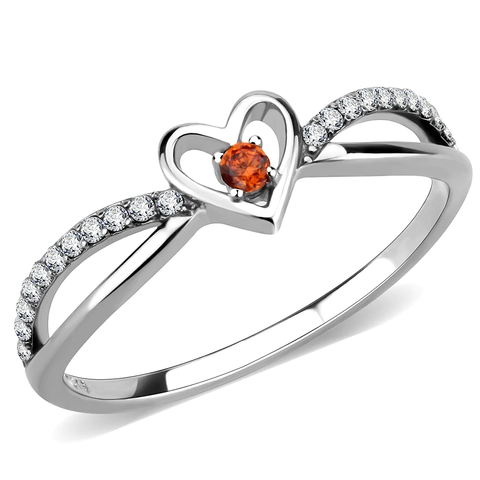 CJ235 Stainless Steel Orange AAA Grade CZ Heart Ring 
