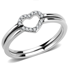 Minimal Stainless Steel Clear AAA Grade CZ Heart Ring Set