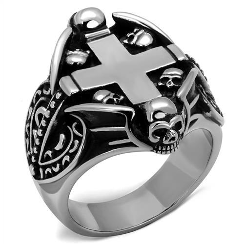 Stainless Steel Epoxy Jet Cross and Skull Ring from CeriJewelry