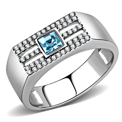 Stainless Steel Sea Blue and Clear Top-Grade Crystal Ring