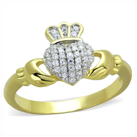 Gold-Plated 925 Sterling Silver AAA Grade Cubic Zirconia Claddagh Ring