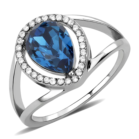Stainless Steel Pear-Cut Montana Sapphire Top-Grade Crystal Engagement Ring