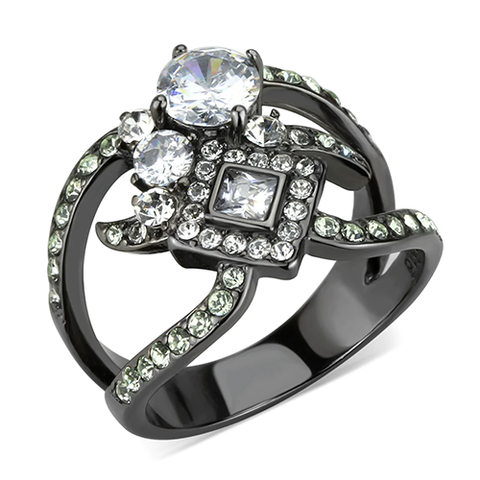 Light Black-Plated Stainless Steel AAA Grade CZ Cluster Ring
