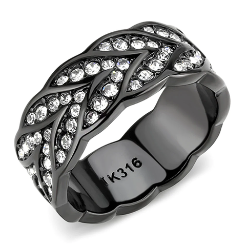 Black-Plated Stainless Steel Top-Grade Crystal Eternity Band