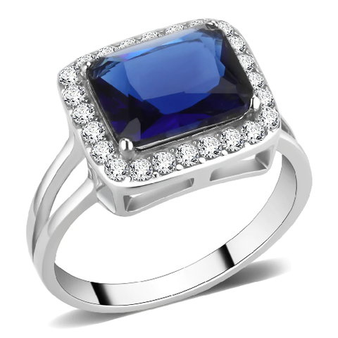 Stainless Steel Rectangle-Cut Montana Sapphire Ring