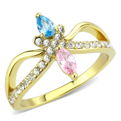 CJ3712 Gold-Plated Stainless Steel Blue, Pink, and Clear CZ Minimal Ring