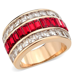 Rose Gold-Plated Stainless Steel Clear and Red Top-Grade Crystal Ring