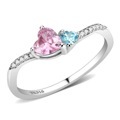 CJ384Q Stainless Steel Multi-Color AAA Grade Cubic Zirconia Double Heart Ring