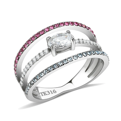 CJ386 Stainless Steel Pastel Pink and Blue and Clear AAA Grade CZ Ring