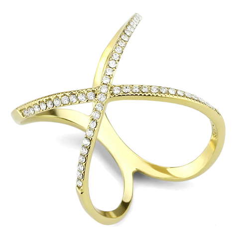 Gold-Plated Stainless Steel AAA Grade Cubic Zirconia X Ring