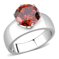 Stainless Steel Garnet AAA Grade CZ Solitaire Ring
