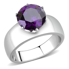 Stainless Steel AAA Grade Amethyst CZ Solitaire Ring