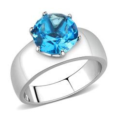 Stainless Steel Sea Blue Crystal Solitaire Ring