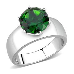 Stainless Steel Synthetic Emerald Solitaire Ring