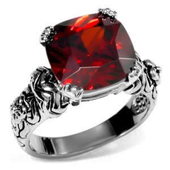  Stainless Steel Ornate Cushion Garnet CZ Cocktail Ring