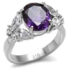 CJ7776OS Stainless Steel Oval-Cut Amethyst CZ Ring