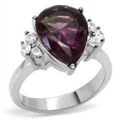 Stainless Steel Pear Amethyst CZ Ring