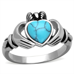 Stainless Steel Claddagh Synthetic Turquoise Ring