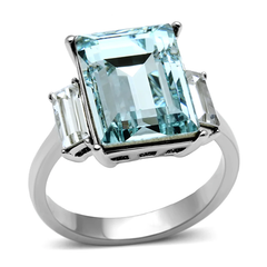 Stainless Steel Sea Blue Top-Grade Crystal Cocktail Ring