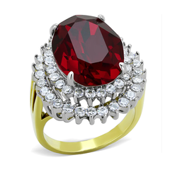 CJE1893 Gold-Plated Stainless Steel Siam Red Crystal Ring