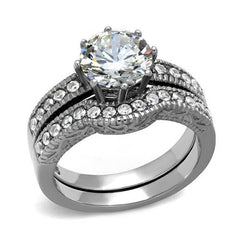 CJE1W007 Stainless Steel Clear AAA Grade CZ Vintage Ring Set