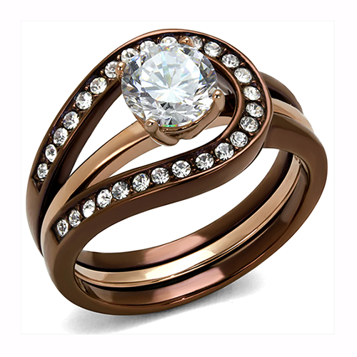 Light Coffee-Plated Stainless Steel CZ Ring