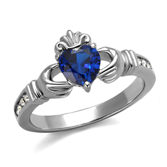 Stainless Steel Synthetic Blue Spinel Claddagh Ring