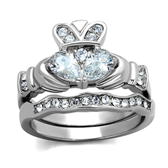 Women’s Stainless Steel CZ Claddagh Ring Set