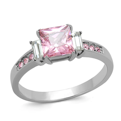 CJE2169 Stainless Steel Pink Princess-Cut CZ Ring