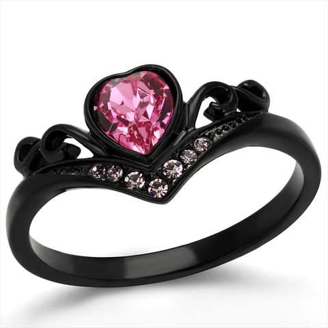 CeriJewelry Wholesale CJE2192 Black-Plated Pink Crystal Heart Ring