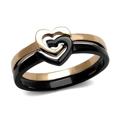 CJE2650 Rose Gold and Black Plated Stainless Steel Stackable Linked Hearts Ring