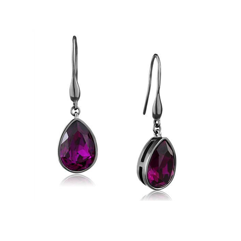 Light Black-Plated Violet Rhinestone Teardrop Earrings