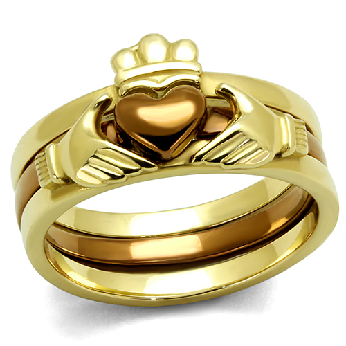 Two-Tone Stainless Steel Claddagh 3-PC Ring Set