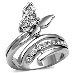 CJE2875 Stainless Steel Clear AAA Grade CZ Butterfly Ring