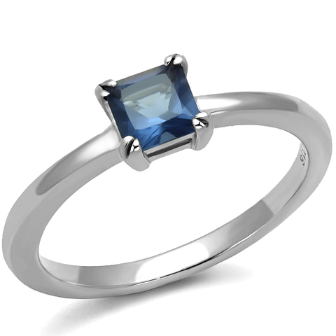 Minimalist Stainless Steel Solitaire Princess-Cut Synthetic Montana Sapphire Ring