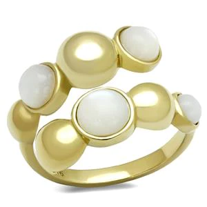 CJE3090 Gold-Plated Stainless Steel Aurora Borealis Semi-Precious Coral Minimal Bubble Ring