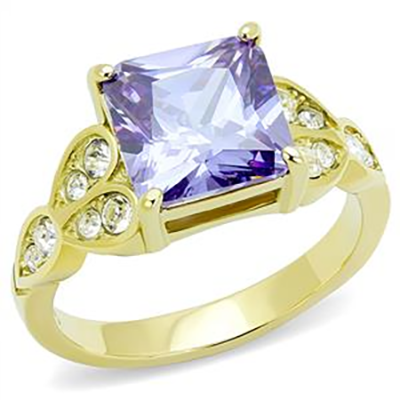Gold-Plated Stainless Steel Light Amethyst AAA Grade CZ Ring from CeriJewelry