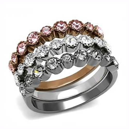 Light Black & Light Coffee-Plated Stainless Steel Multi-Color Top-Grade Crystal Stackable Rings
