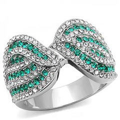 CJE3142 Stainless Steel Emerald Top-Grade Crystal Ribbon Ring