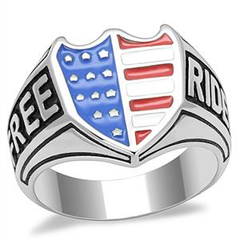 CJE3192 Wholesale Men's Stainless Steel Epoxy Patriotic Free Rider Biker Ring