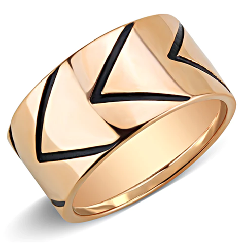 Unisex Rose Gold-Plated Stainless Steel Jet Epoxy Ring