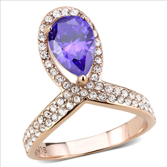 Rose Gold Plated Stainless Steel Tanzanite AAA Grade CZ Ring