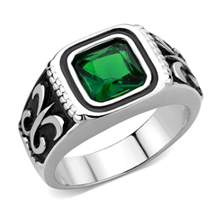 Men’s Stainless Steel Synthetic Emerald Ring